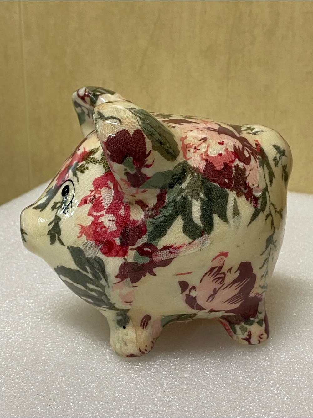 Adorable Floral Decoupage Ceramic Pig